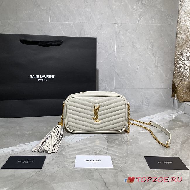 YSL LOU MINI CAMERA BAG WHITE & GOLD METAL 585040 SIZE 18×10×5 CM - 1