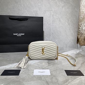 YSL LOU MINI CAMERA BAG WHITE & GOLD METAL 585040 SIZE 18×10×5 CM