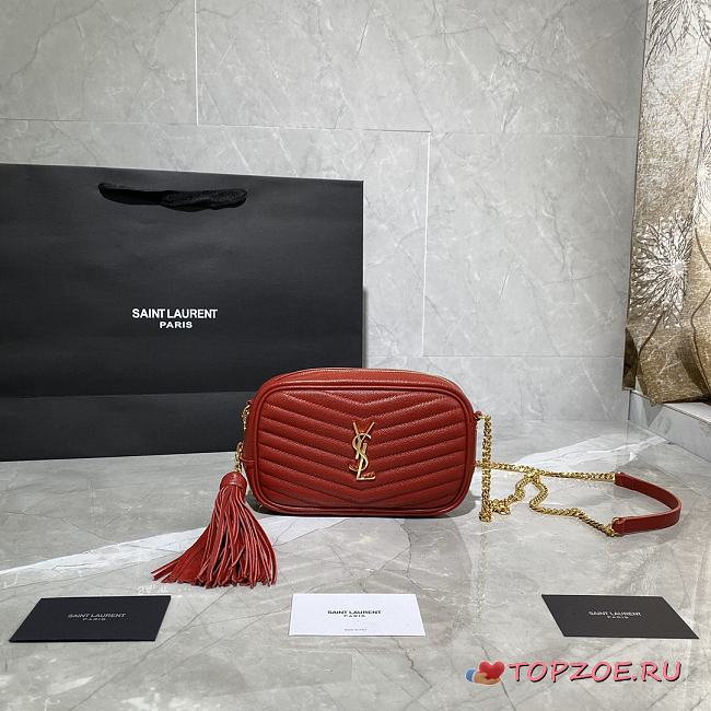 YSL LOU MINI CAMERA BAG RED & GOLD METAL 585040 SIZE 18×10×5 CM - 1