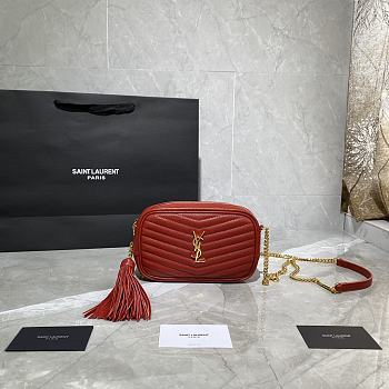 YSL LOU MINI CAMERA BAG RED & GOLD METAL 585040 SIZE 18×10×5 CM