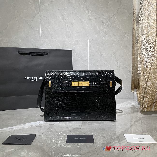 YSL MANHATTAN IN CROCODILE-EMBOSSED BLACK 579271 SIZE 29x20.5x7 CM - 1