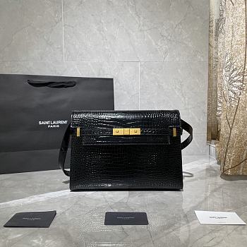 YSL MANHATTAN IN CROCODILE-EMBOSSED BLACK 579271 SIZE 29x20.5x7 CM