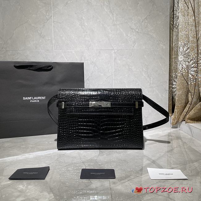 YSL MANHATTAN IN CROCODILE-EMBOSSED BLACK & SILVER METAL 579271 SIZE 29x20.5x7 CM - 1