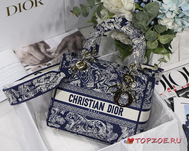 DIOR MEDIUM LADY D-LITE EMBROIDERED BAG BLUE M0565 SIZE 24 x 20 x 11 CM - 1