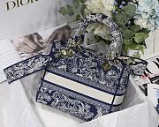 DIOR MEDIUM LADY D-LITE EMBROIDERED BAG BLUE M0565 SIZE 24 x 20 x 11 CM - 5