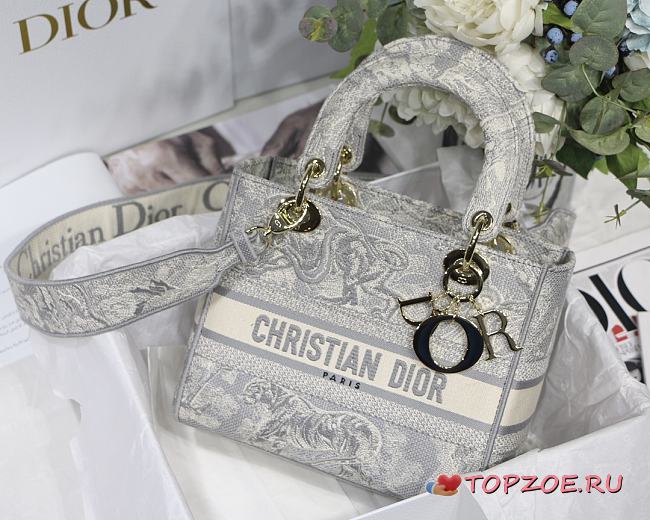DIOR MEDIUM LADY D-LITE EMBROIDERED BAG GRAY M0565 SIZE 24 x 20 x 11 CM - 1