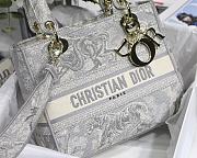 DIOR MEDIUM LADY D-LITE EMBROIDERED BAG GRAY M0565 SIZE 24 x 20 x 11 CM - 6