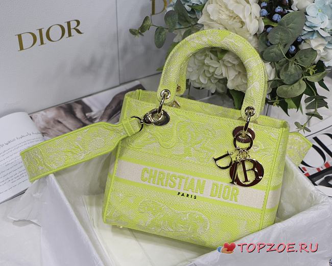 DIOR MEDIUM LADY D-LITE EMBROIDERED BAG LIME M0565 SIZE 24 x 20 x 11 CM - 1