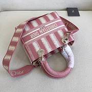 DIOR MEDIUM LADY PINK D-STRIPES EMBROIDERED M0565 SIZE 24x20x11 CM - 6