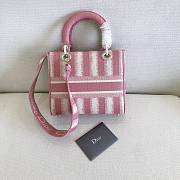 DIOR MEDIUM LADY PINK D-STRIPES EMBROIDERED M0565 SIZE 24x20x11 CM - 2