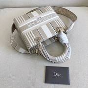 DIOR MEDIUM LADY GRAY STRIPES EMBROIDERED M0565 SIZE 24x20x11 CM - 5