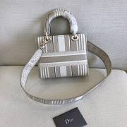 DIOR MEDIUM LADY GRAY STRIPES EMBROIDERED M0565 SIZE 24x20x11 CM - 4