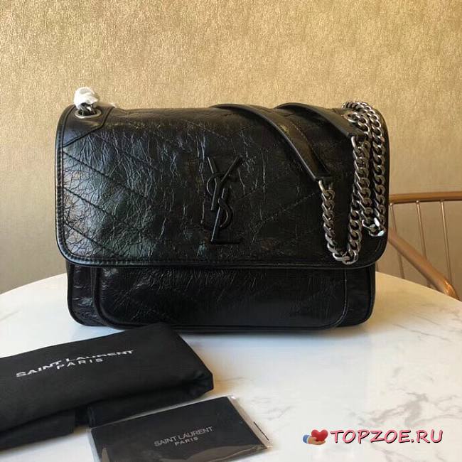 YSL NIKI MEDIUM IN CRINKLED VINTAGE LEATHER BLACK 498894 SIZE 28 x 20.5 x 8.5 CM - 1