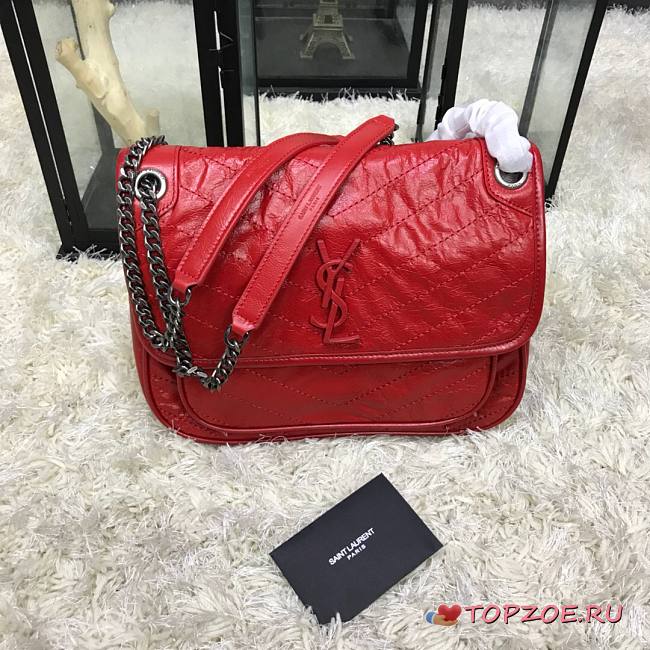 YSL NIKI MEDIUM IN CRINKLED VINTAGE LEATHER RED 498894 SIZE 28 x 20.5 x 8.5 CM - 1