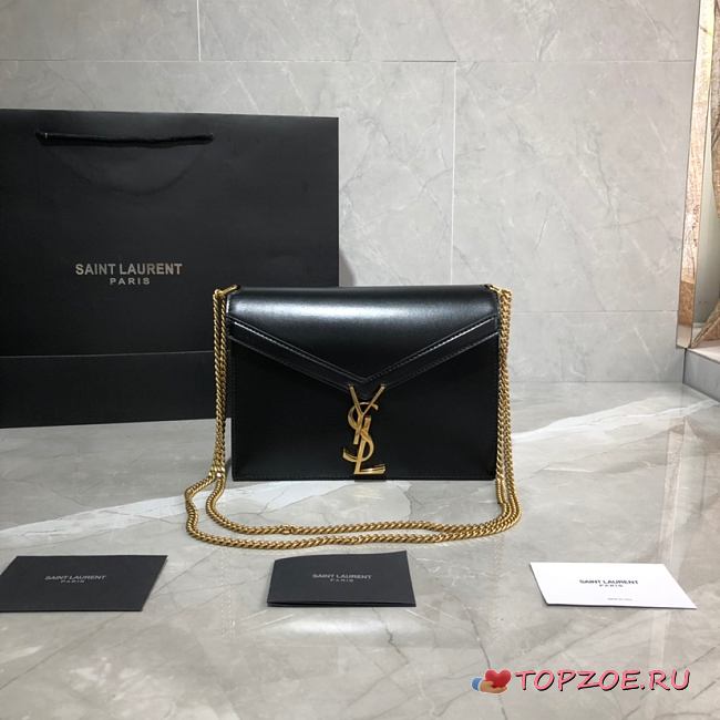 YSL CASSANDRA MONOGRAM CLASP BAG BLACK LEATHER 532750 SIZE 22 CM - 1