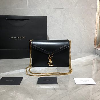 YSL CASSANDRA MONOGRAM CLASP BAG BLACK LEATHER 532750 SIZE 22 CM