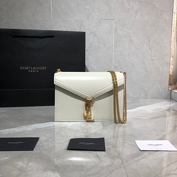 YSL CASSANDRA MONOGRAM CLASP BAG WHITE LEATHER 532750 SIZE 22 CM