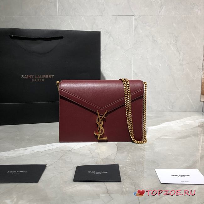 YSL CASSANDRA MONOGRAM CLASP BAG BORDEAUX LEATHER 532750 SIZE 22 CM - 1
