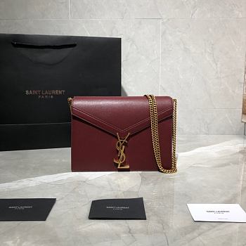 YSL CASSANDRA MONOGRAM CLASP BAG BORDEAUX LEATHER 532750 SIZE 22 CM