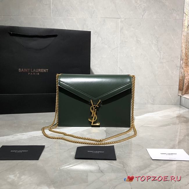 YSL CASSANDRA MONOGRAM CLASP BAG GREEN LEATHER 532750 SIZE 22 CM - 1