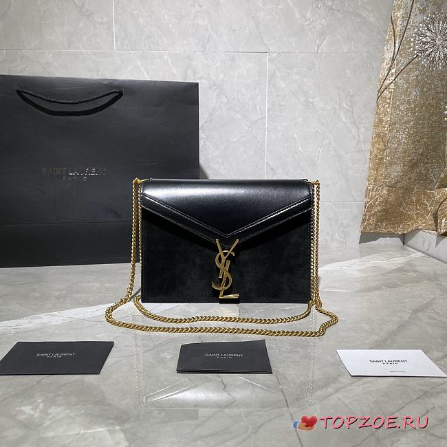 YSL CASSANDRA MONOGRAM CLASP BAG BLACK SUEDE & LEATHER 532750 SIZE 22 CM - 1