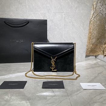 YSL CASSANDRA MONOGRAM CLASP BAG BLACK SUEDE & LEATHER 532750 SIZE 22 CM