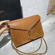 YSL CASSANDRA MONOGRAM CLASP BAG BROWN SUEDE & LEATHER 532750 SIZE 22 CM - 4