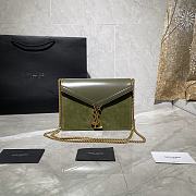 YSL CASSANDRA MONOGRAM CLASP BAG TEA GREEN SUEDE & LEATHER 532750 SIZE 22 CM - 1