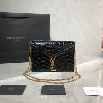 YSL CASSANDRA MONOGRAM CLASP BAG BLACK TURTLE LEATHER 532750 SIZE 22 CM