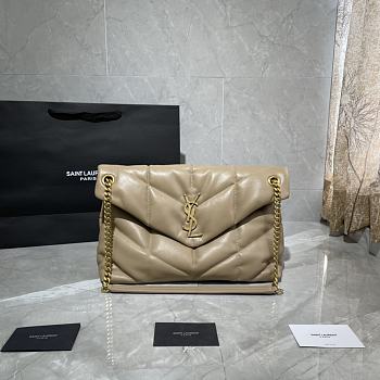 YSL LOULOU PUFFER MEDIUM BAG IN BEIGE LAMBSKIN 577475 SIZE 35 x 23 x 13.5 CM