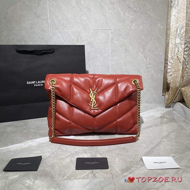 YSL LOULOU PUFFER MEDIUM BAG IN RED LAMBSKIN 577475 SIZE 35 x 23 x 13.5 CM - 1