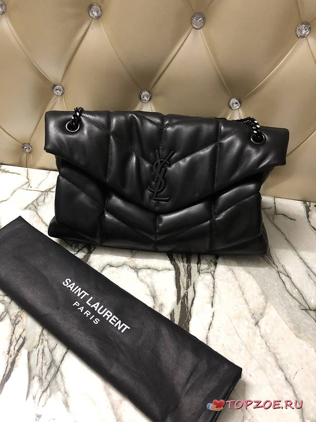 YSL LOULOU PUFFER MEDIUM BAG IN BLACK LAMBSKIN 577475 SIZE 35 x 23 x 13.5 CM - 1