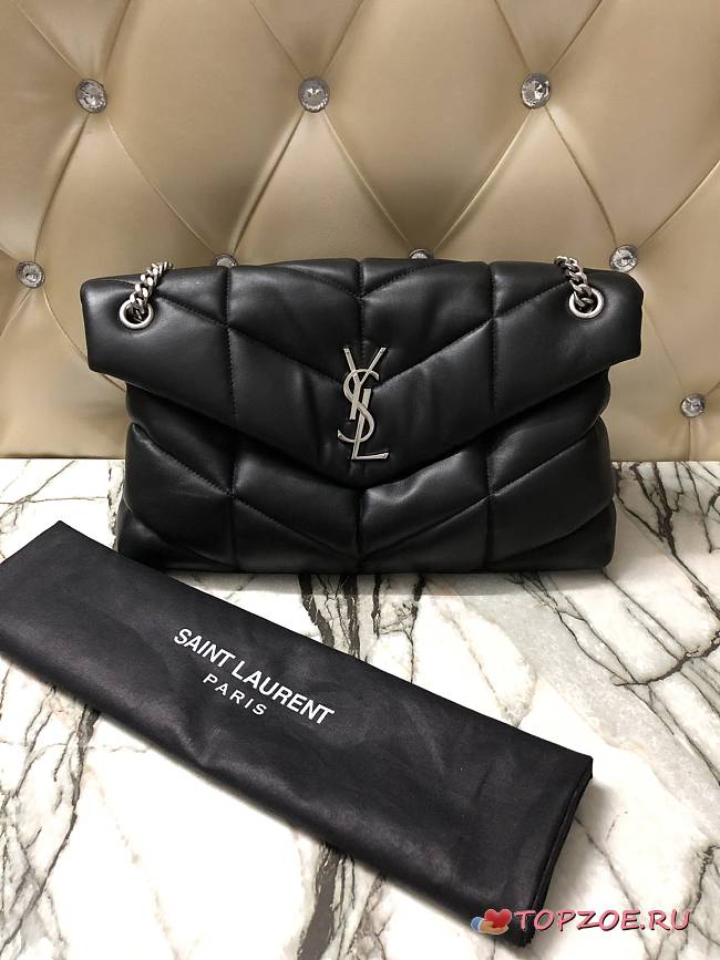 YSL LOULOU PUFFER MEDIUM BAG BLACK & SILVER METAL 577475 SIZE 35 x 23 x 13.5 CM - 1