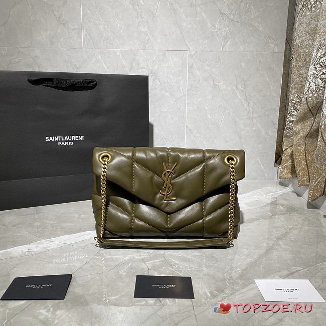 YSL LOULOU PUFFER SMALL BAG IN ARMY GREEN LAMBSKIN 577476 SIZE 29 x 17 x 11 CM - 1