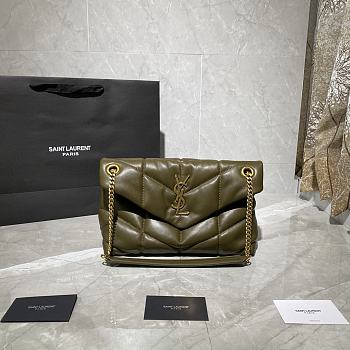 YSL LOULOU PUFFER SMALL BAG IN ARMY GREEN LAMBSKIN 577476 SIZE 29 x 17 x 11 CM