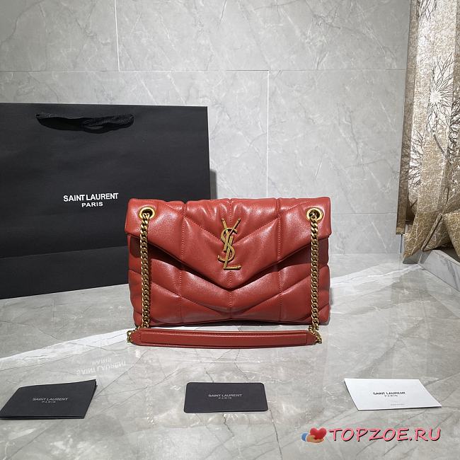 YSL LOULOU PUFFER SMALL BAG IN RED LAMBSKIN 577476 SIZE 29 x 17 x 11 CM - 1