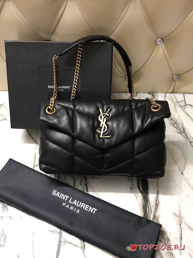 YSL LOULOU PUFFER SMALL BLACK LAMBSKIN GOLD METAL 577476 SIZE 29 x 17 x 11 CM - 1