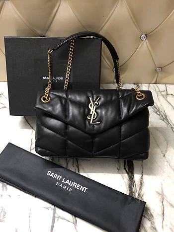YSL LOULOU PUFFER SMALL BLACK LAMBSKIN GOLD METAL 577476 SIZE 29 x 17 x 11 CM