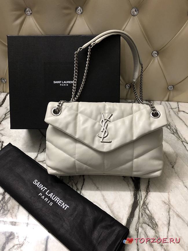 YSL LOULOU PUFFER SMALL BAG IN WHITE LAMBSKIN 577476 SIZE 29 x 17 x 11 CM - 1