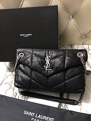 YSL LOULOU PUFFER SMALL BLACK LAMBSKIN SILVER METAL 577476 SIZE 29 x 17 x 11 CM   - 1