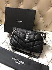 YSL LOULOU PUFFER SMALL BLACK LAMBSKIN SILVER METAL 577476 SIZE 29 x 17 x 11 CM   - 4