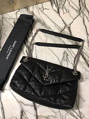 YSL LOULOU PUFFER SMALL BLACK LAMBSKIN SILVER METAL 577476 SIZE 29 x 17 x 11 CM   - 3
