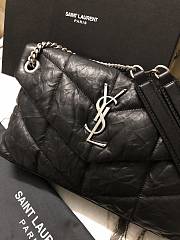 YSL LOULOU PUFFER SMALL BLACK LAMBSKIN SILVER METAL 577476 SIZE 29 x 17 x 11 CM   - 2