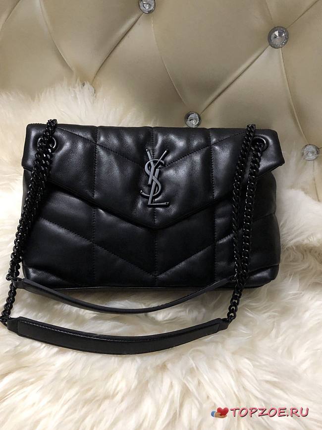 YSL LOULOU PUFFER SMALL BLACK LAMBSKIN BLACK METAL 577476 SIZE 29 x 17 x 11 CM - 1