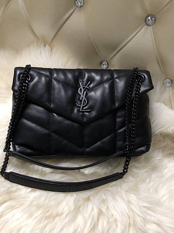 YSL LOULOU PUFFER SMALL BLACK LAMBSKIN BLACK METAL 577476 SIZE 29 x 17 x 11 CM