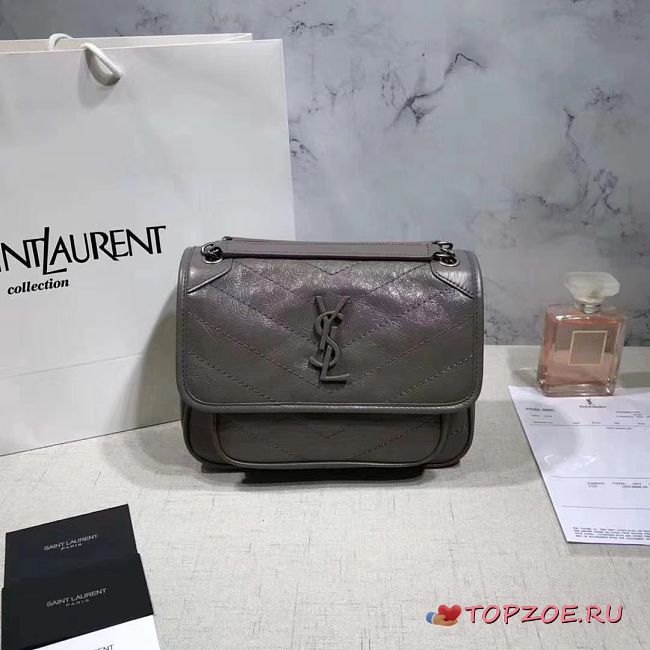 YSL NIKI BABY IN CRINKLED VINTAGE LEATHER GRAY 533037 SIZE 22 CM - 1