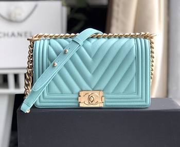CHANEL CHEVRON BOY BAG BABY BLUE A67086 SIZE 25 x 15 x 7 CM