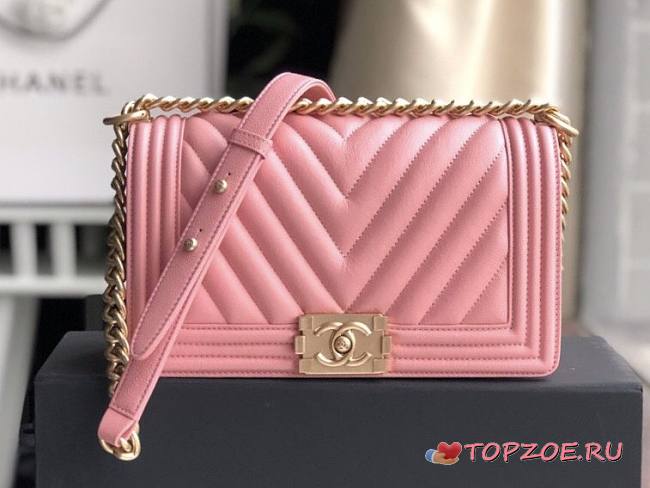 CHANEL CHEVRON BOY BAG LIGHT PINK A67086 SIZE 25 x 15 x 7 CM - 1