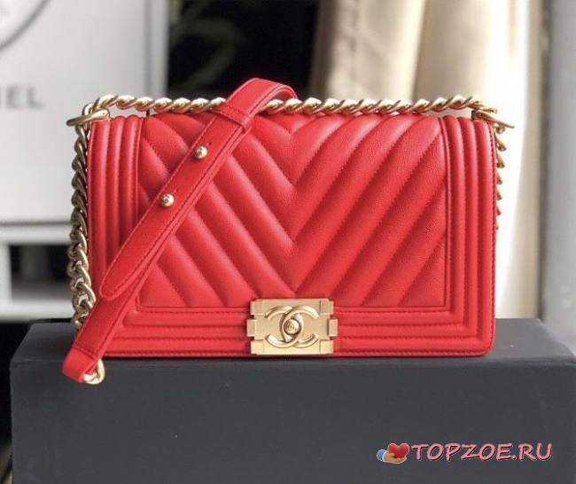 CHANEL CHEVRON BOY BAG RED A67086 SIZE 25 x 15 x 7 CM - 1