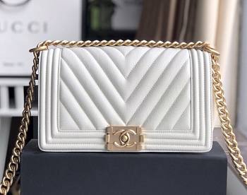 CHANEL CHEVRON BOY BAG WHITE 25CM